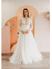 Beaded Long Sleeves Ivory Eyelash Lace Tulle Timeless Wedding Dress